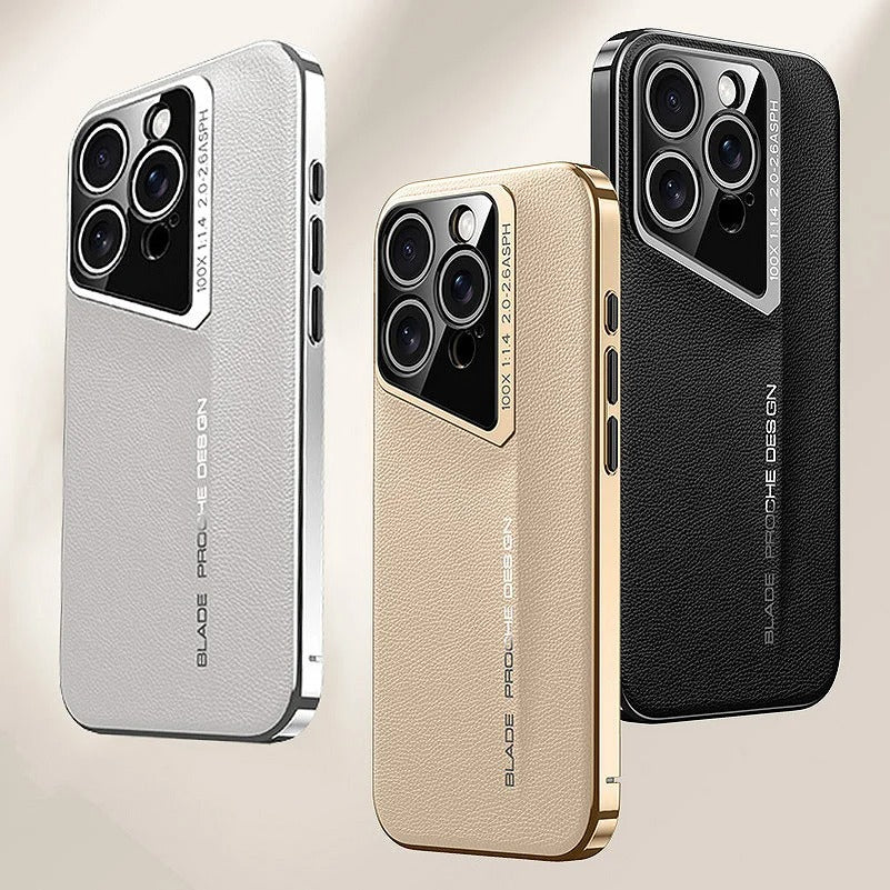 Luxus Leder iPhone Hülle MagSafe Case – elektroplattiertes Premium-Leder, 360° Kamera- & Display-Schutz, ultradünne Hard-Shell, stoßfest, kratzfest, schlankes Slim-Design, langlebiges Cover, kabelloses Laden kompatibel, stylisch & robust, Premium-Schutz