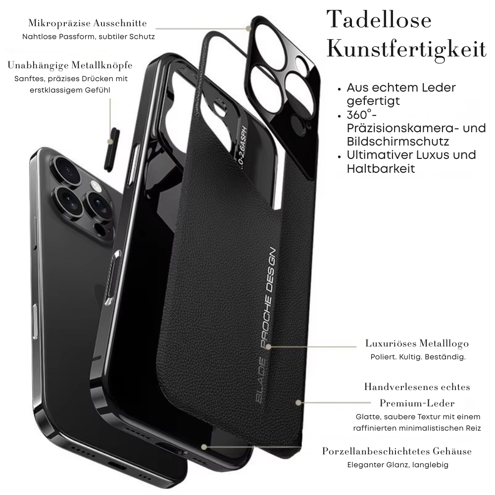 Luxus Leder iPhone Hülle MagSafe Case – elektroplattiertes Premium-Leder, 360° Kamera- & Display-Schutz, ultradünne Hard-Shell, stoßfest, kratzfest, schlankes Slim-Design, langlebiges Cover, kabelloses Laden kompatibel, stylisch & robust, Premium-Schutz