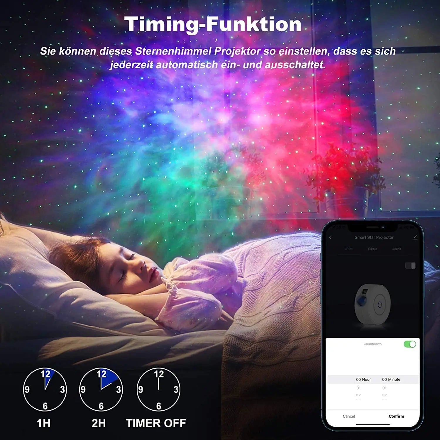 Premium Sterne-Projektor Licht: Buntes Nebelwolken-Nachtlicht, Dynamisches Galaxien-Sternennachtlicht für Schlafzimmer, Spielzimmer