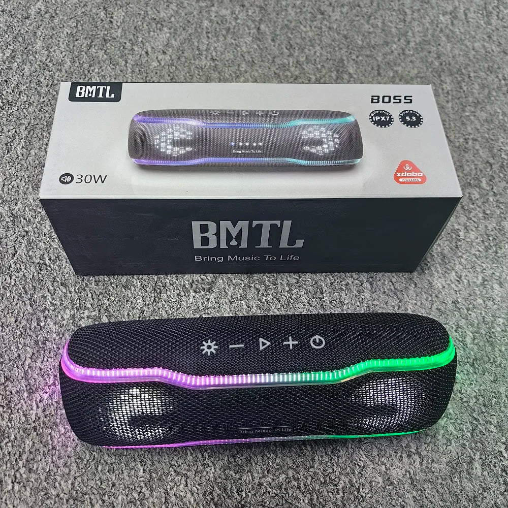 Premium Outdoor-Lautsprecher: Tragbar, IPX7 Wasserdicht, 25W, Buntes Licht, BT 5.3 Stereo-Soundbox | Kompatibel mit Apple