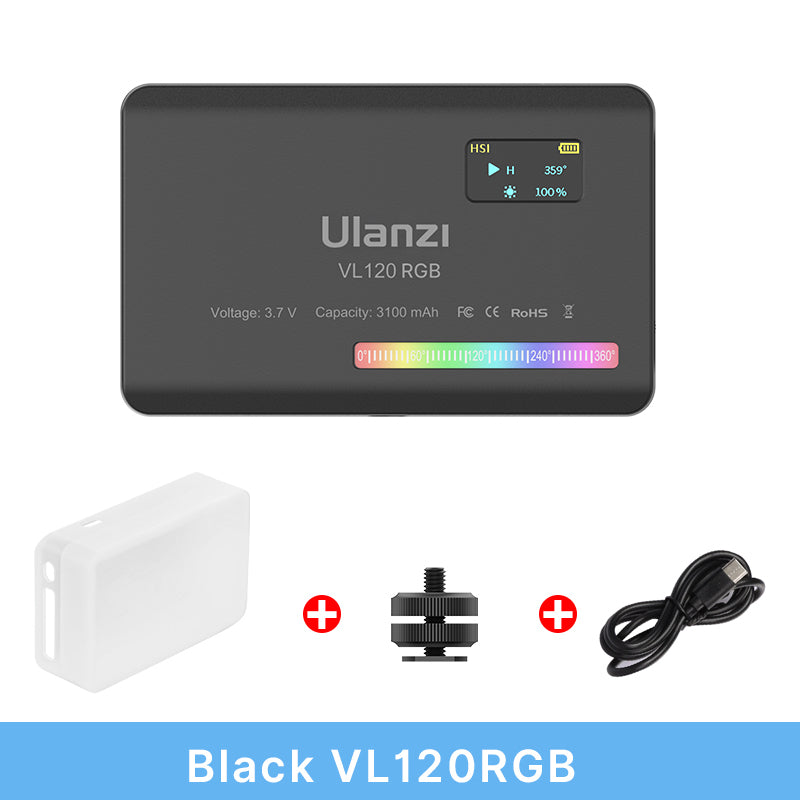 Luxus VL120 RGB LED Videolicht für Kamera, Apple iPhone 15/14/13/12/11 Pro Max Plus Mini, Samsung, Android, Vollfarbig,