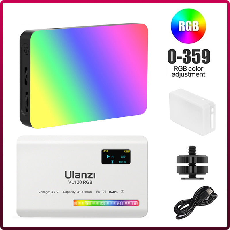 Luxus VL120 RGB LED Videolicht für Kamera, Apple iPhone 15/14/13/12/11 Pro Max Plus Mini, Samsung, Android, Vollfarbig,