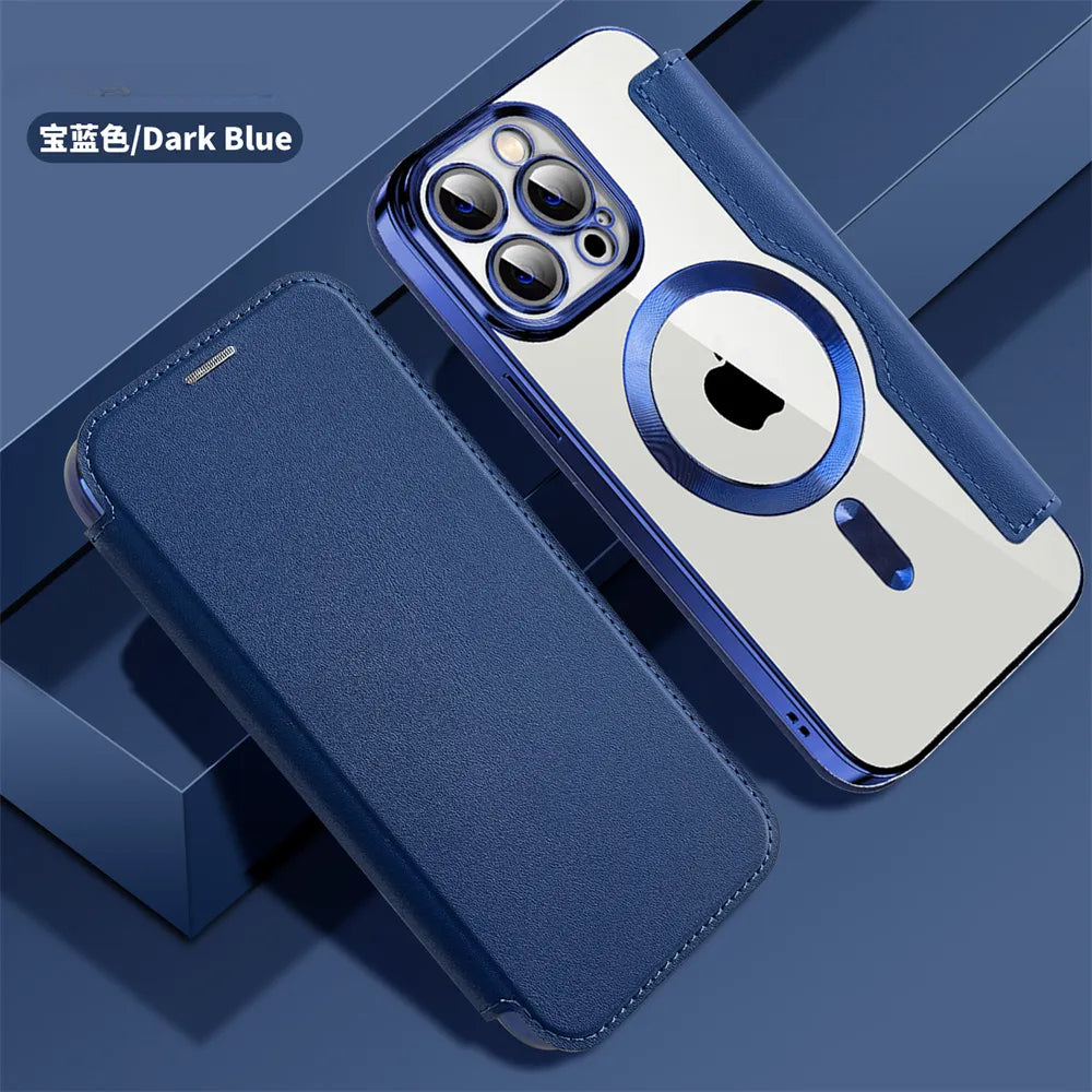 Premium Flip Leather Case with Card Slot and Card Holder Wallet, Magnetic & Shockproof iPhone Case | Flip Cover Stand Case for Apple iPhone 16/15/14/13/12 Pro Max, Plus, Mini Cover - Versatile Protective Cover