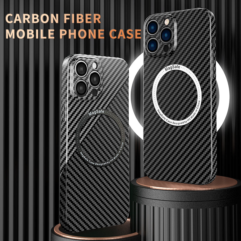 Luxury Ultra-Thin Carbon Fiber iPhone Case | MagSafe Case with 360-Degree Protection & Camera Lens Protection for Apple iPhone 16/15/14/13/12 Pro Max, Pro, Plus, e & Mini Cover | Shockproof Phone Case with Armor Shell & Bumper Cover