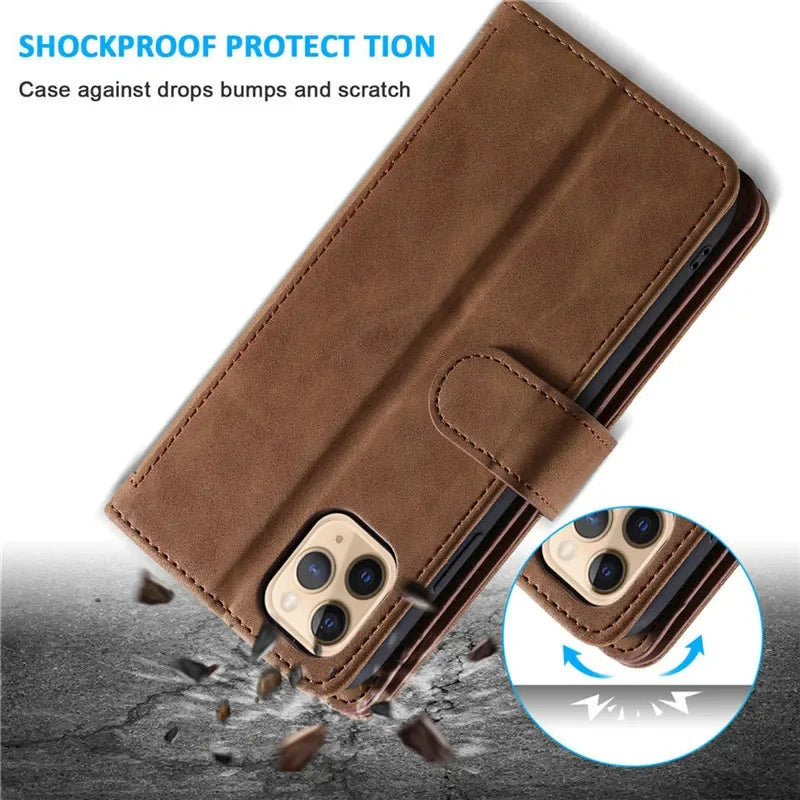 High-Quality Leather iPhone Case with Zipper, Card Holder, Stand, and Strap | Flip Cover Case for Apple iPhone 16/16e, 15, 14, 13, 12 Pro Max, Pro, Plus & Mini - Versatile Protective Cover