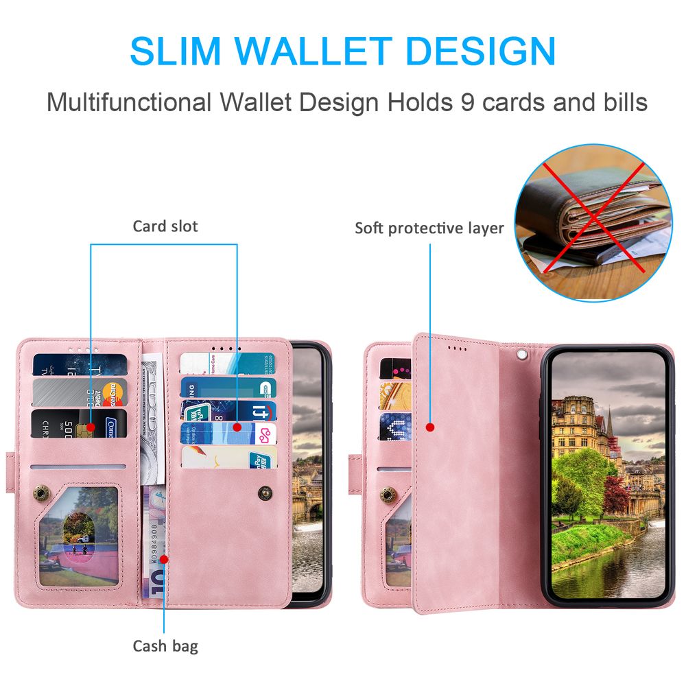 High-Quality Leather iPhone Case with Zipper, Card Holder, Stand, and Strap | Flip Cover Case for Apple iPhone 16/16e, 15, 14, 13, 12 Pro Max, Pro, Plus & Mini - Versatile Protective Cover