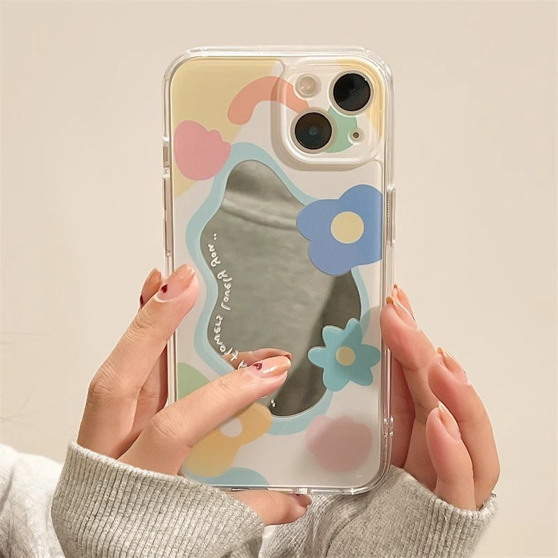 Premium Cute Love Heart Flower Mirror Design iPhone Case | MagSafe Case with 360-Degree Protection & Camera Lens Cover for Apple iPhone 16/16e, 15, 14, 13, 12 Pro Max, Pro, Plus & Mini Cover | Armor Case & Bumper Cover | High-Quality Phone Case