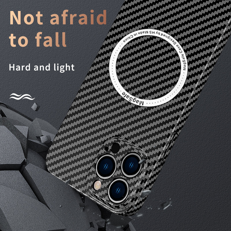 Luxury Ultra-Thin Carbon Fiber iPhone Case | MagSafe Case with 360-Degree Protection & Camera Lens Protection for Apple iPhone 16/15/14/13/12 Pro Max, Pro, Plus, e & Mini Cover | Shockproof Phone Case with Armor Shell & Bumper Cover