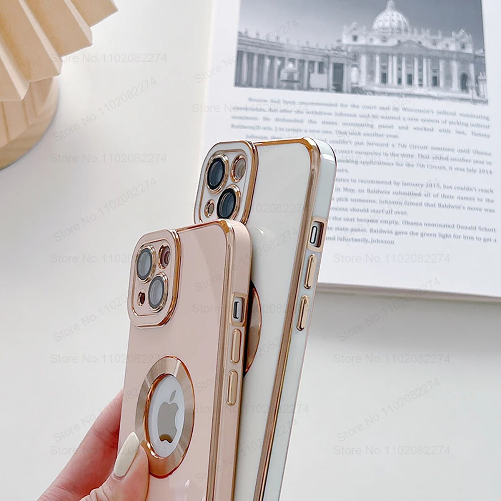 Luxury Apple iPhone Case | MagSafe Compatible, Camera Lens Protection, Screen Protection | Ultra Thin, Shockproof, Magnetic, Full All-Around Protection Cover – Crystal Clear Glass, Plated Edges, Silicone Design, Durable & Elegant