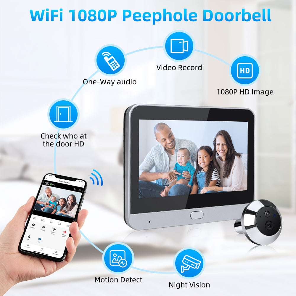 Premium Tuya 1080p 2.4G WiFi Magische Türkamera, Automatische Erfassung, Digitales Türspion, Drahtlose Türklingel für Zuhause