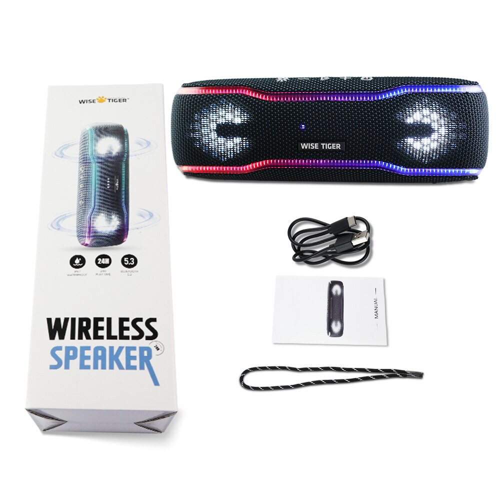 Premium Outdoor-Lautsprecher: Tragbar, IPX7 Wasserdicht, 25W, Buntes Licht, BT 5.3 Stereo-Soundbox | Kompatibel mit Apple