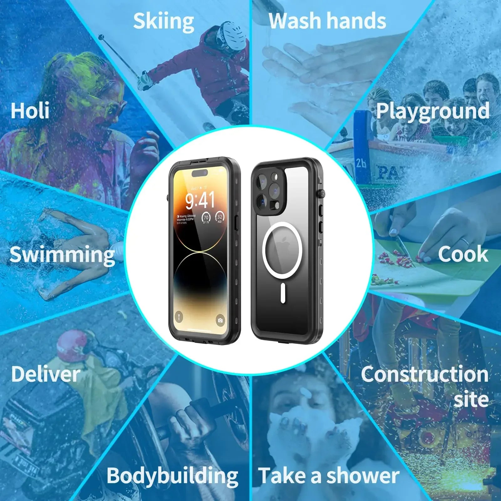 Premium IP68 Waterproof Magnetic Case with MagSafe for Apple iPhone 16/16e, 15, 14, 13, 12 Pro Max, Pro, Plus & Mini: 360° Full Protection Case, Military Armor Design | Dustproof, Shockproof Cover with Camera Protection | Ideal for Diving and Swimming