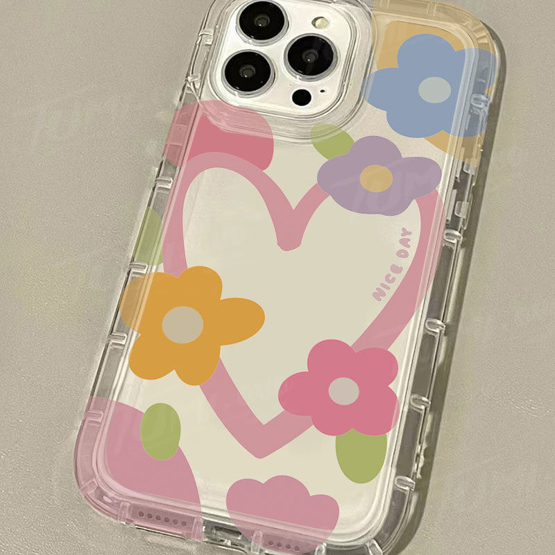 Premium Cute Love Heart Flower Mirror Design iPhone Case | MagSafe Case with 360-Degree Protection & Camera Lens Cover for Apple iPhone 16/16e, 15, 14, 13, 12 Pro Max, Pro, Plus & Mini Cover | Armor Case & Bumper Cover | High-Quality Phone Case