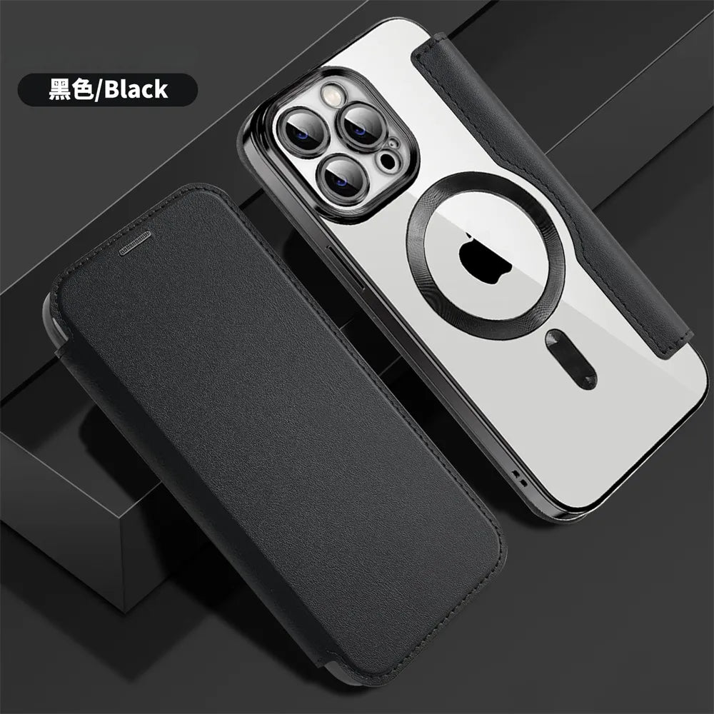 Premium Flip Leather Case with Card Slot and Card Holder Wallet, Magnetic & Shockproof iPhone Case | Flip Cover Stand Case for Apple iPhone 16/15/14/13/12 Pro Max, Plus, Mini Cover - Versatile Protective Cover