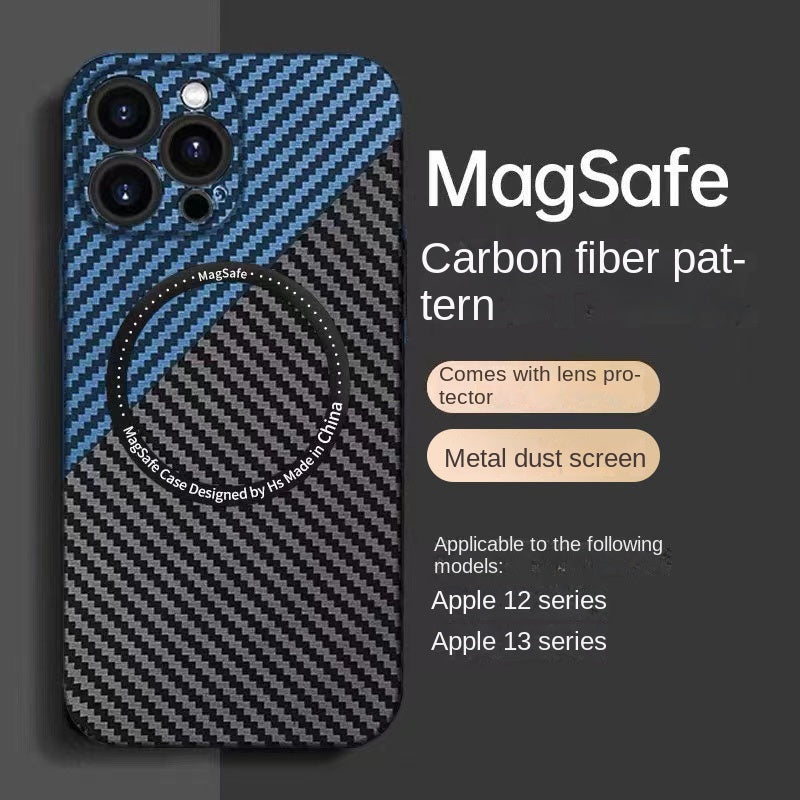 Luxury Ultra-Thin Carbon Fiber iPhone Case | MagSafe Case with 360-Degree Protection & Camera Lens Protection for Apple iPhone 16/15/14/13/12 Pro Max, Pro, Plus, e & Mini Cover | Shockproof Phone Case with Armor Shell & Bumper Cover