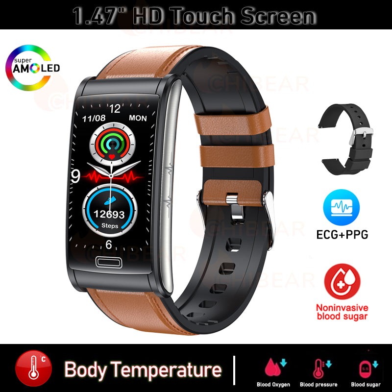 Premium High-Quality Non-Invasive Blood Glucose ECG + PPG Health Smart Band – IP68 Waterproof Sports Smartwatch, Blood Sugar Monitoring for Men & Women | Heart Rate, Sleep Tracking, Step Counter, Call, App Notifications | iOS & Android – Unisex