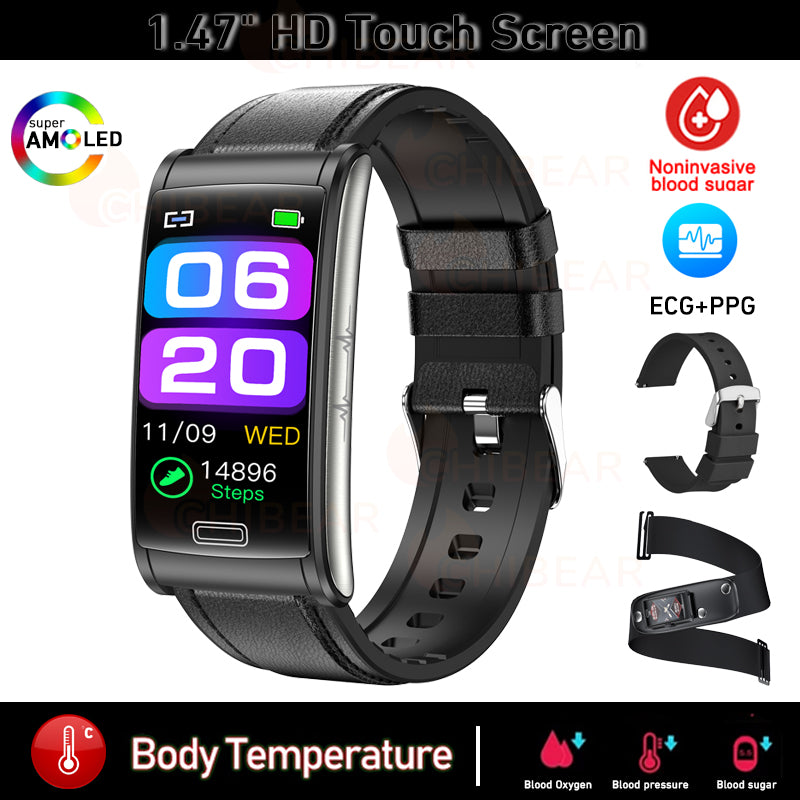Premium High-Quality Non-Invasive Blood Glucose ECG + PPG Health Smart Band – IP68 Waterproof Sports Smartwatch, Blood Sugar Monitoring for Men & Women | Heart Rate, Sleep Tracking, Step Counter, Call, App Notifications | iOS & Android – Unisex