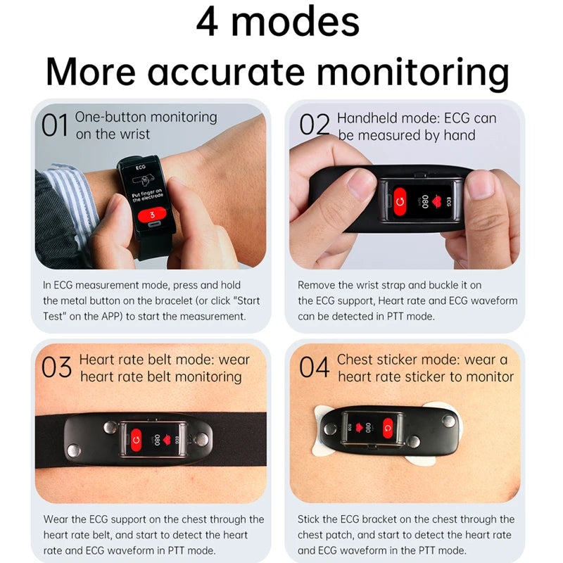Premium High-Quality Non-Invasive Blood Glucose ECG + PPG Health Smart Band – IP68 Waterproof Sports Smartwatch, Blood Sugar Monitoring for Men & Women | Heart Rate, Sleep Tracking, Step Counter, Call, App Notifications | iOS & Android – Unisex
