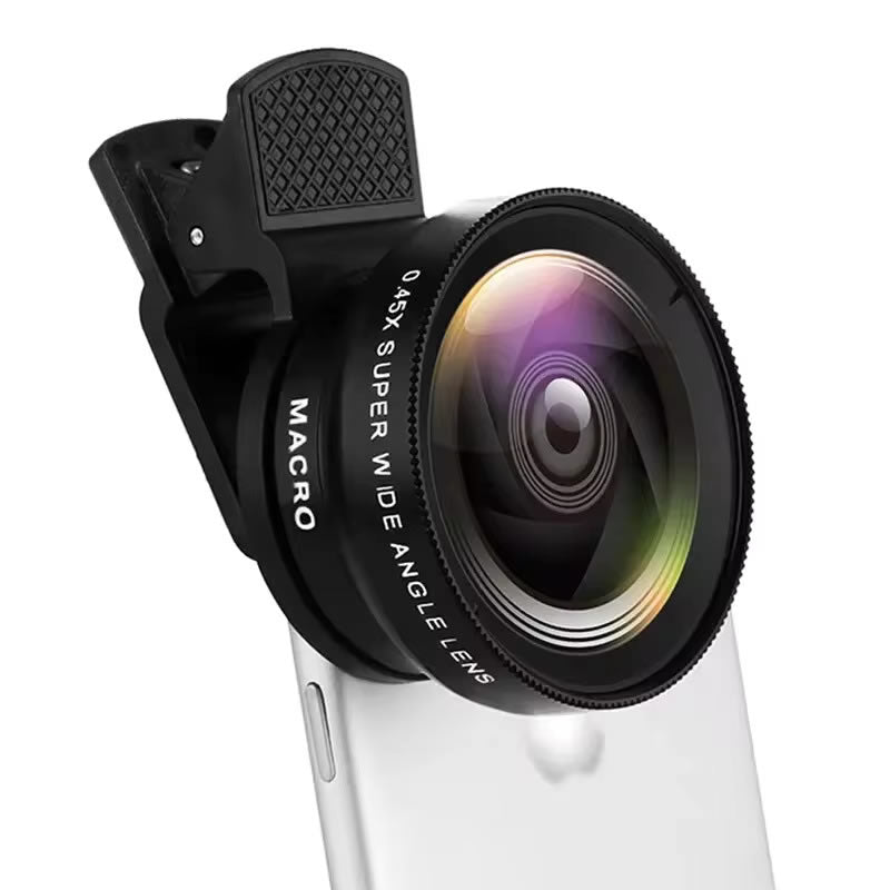 Hochwertiges 2-in-1 Universal-Clip 37mm Handyobjektiv: 0,45x 49UV Super-Weitwinkel + Makro HD, für Smartphones |