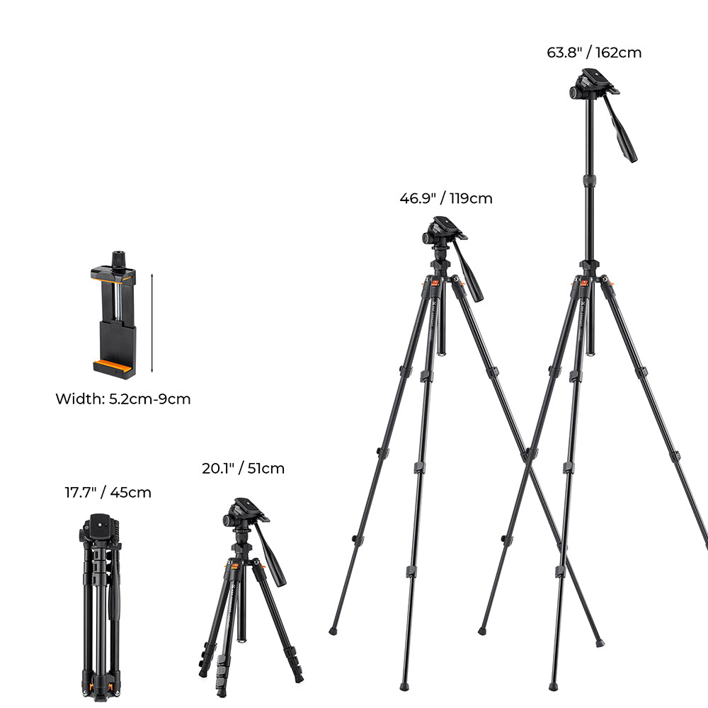 NA-3120 Telefon Stativ 40 Zoll für Gopro iPhone Samsung Xiaomi Huawei - Hochwertiges Aluminium Reise Tripode Par