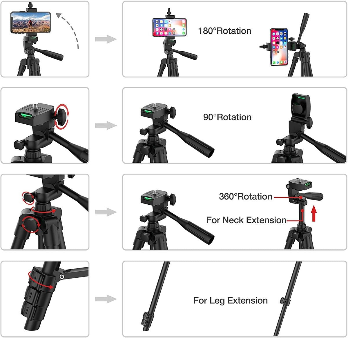NA-3120 Telefon Stativ 40 Zoll für Gopro iPhone Samsung Xiaomi Huawei - Hochwertiges Aluminium Reise Tripode Par